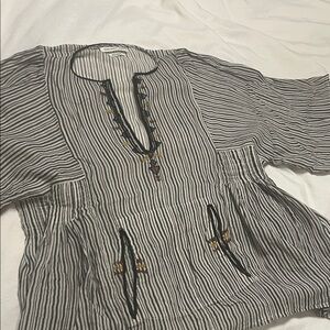 Isabel Marant Black and White Striped Top with Embroidery